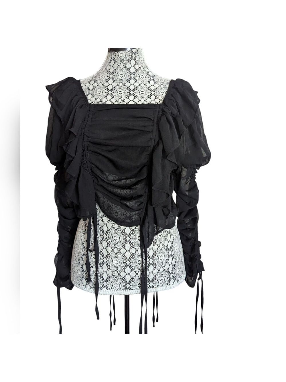 Milano Black Puff Sleeve Ruched Blouse